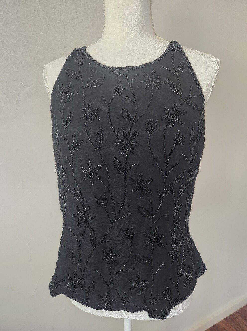 Women's Embellished Black Beaded Halter Top Dress